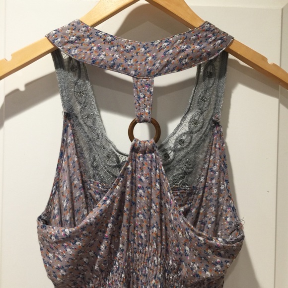 Grey Floral Ruffle Tunic Small with Metallic Beads - Picture 2 of 8